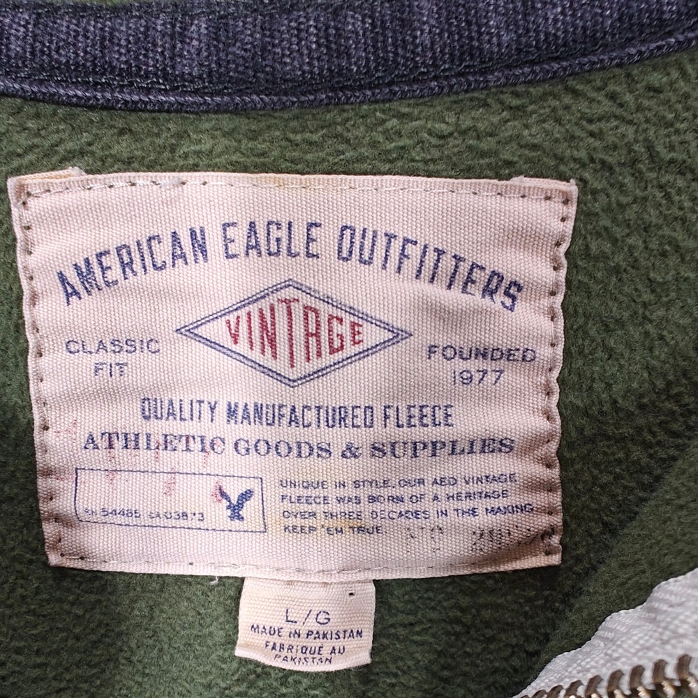 American Eagle Mens Full Zip Hoodie Green Gray Colorblock Eagle Graphic Large - Picture 3 of 7